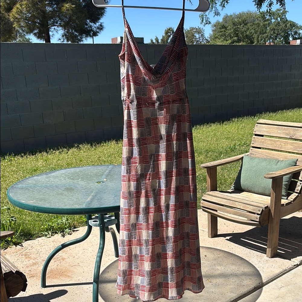 Red and White Geometric Maxi Dress